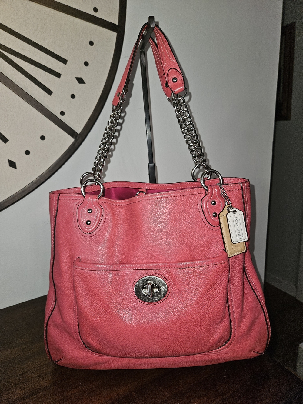 Coach Pebbled Leather Turnlock Tote Bag in Pink